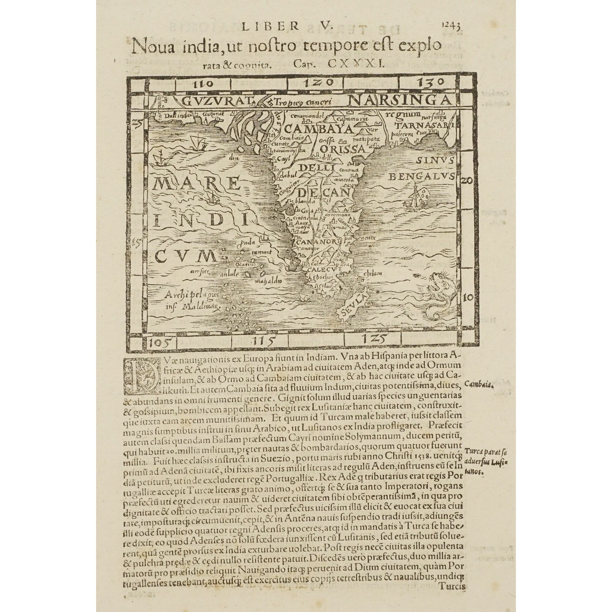 Johannes Honterus (Honter), Karte des Subkontinents Indien Johannes ...
