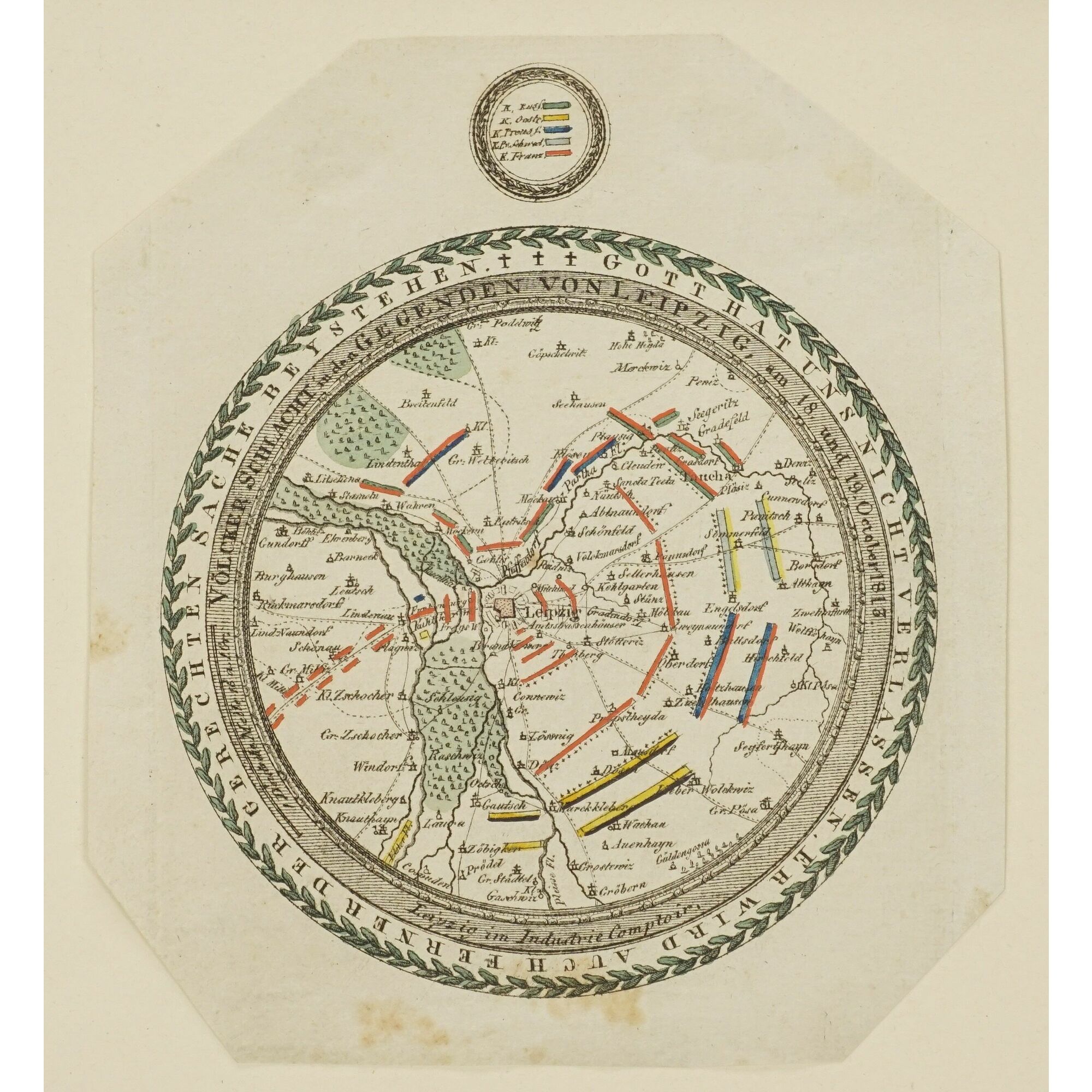 Runde Karte zur Völkerschlacht bei Leipzig Round map of the Battle of